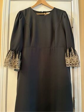 Black Maxi Dress with Layered Gold Lace Trim - Elegant For Formal Occasions. XXL